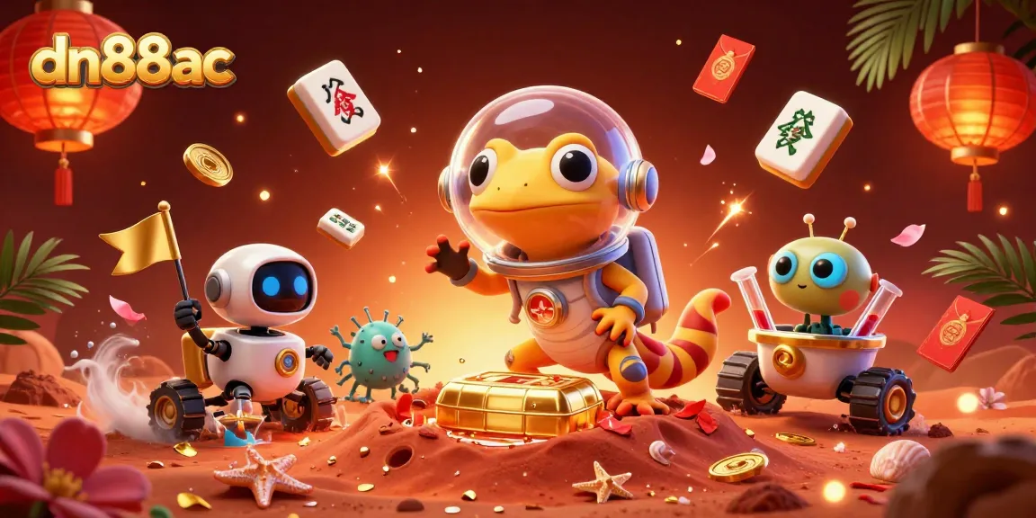 Join the excitement at dn88ac with a vibrant 3D casino illustration featuring a Martian gecko and more.