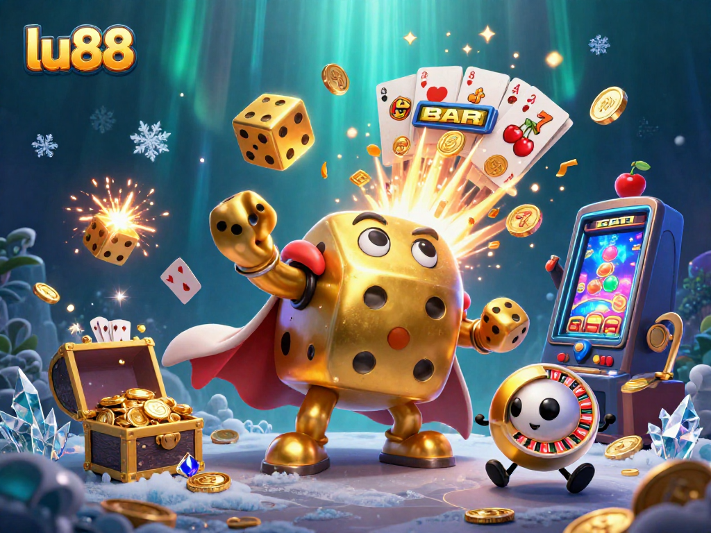Experience thrilling gaming with lu88 while golden dice and a jackpot explosion surround you.