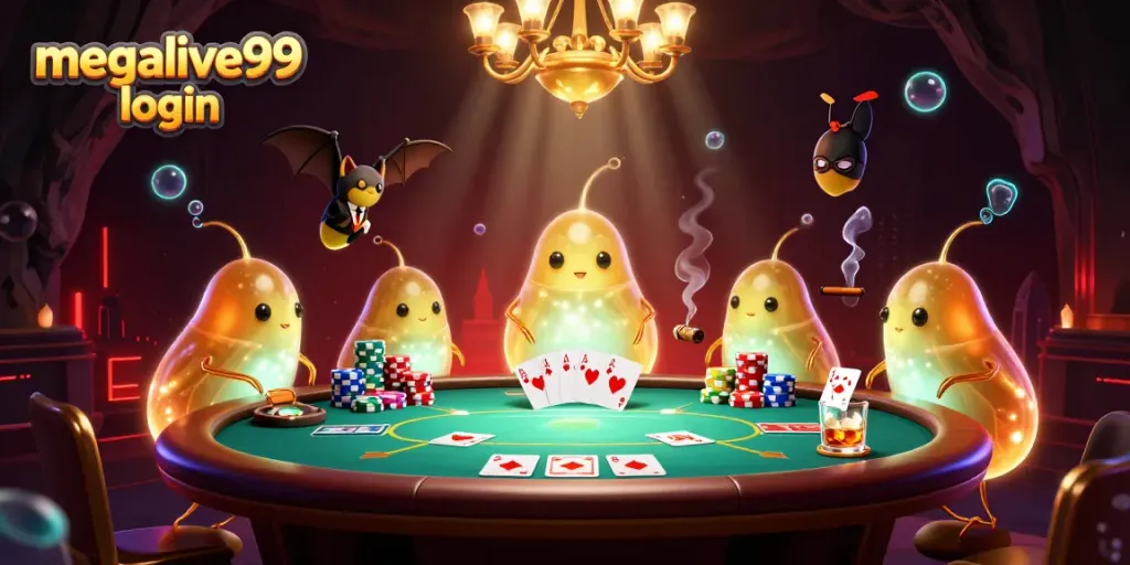 Melihat megalive99 login di permainan kasino dengan glowworm dan dealer kelelawar.