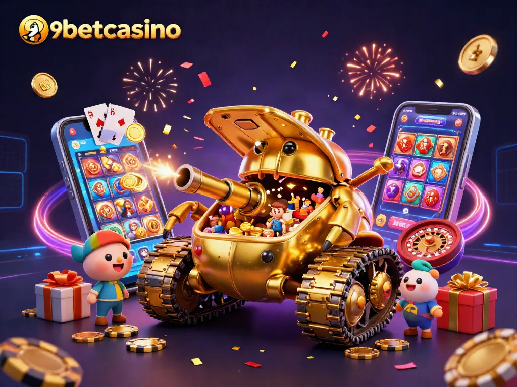 Experience thrilling gameplay at 9betcasino with vibrant slot games and gold-themed elements.