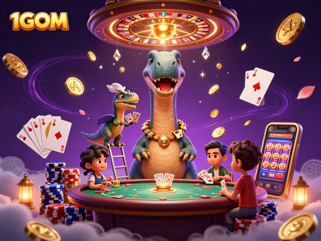1GOM offers thrilling gambles with a towering brontosaurus overseeing a lively poker scene.