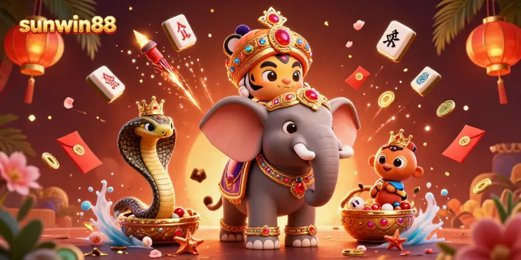 Experience thrilling gaming adventures with sunwin88 in this colorful 3D casino illustration filled with excitement and luck.