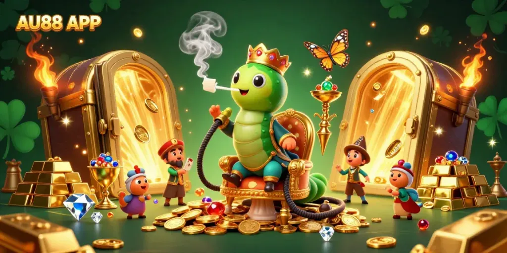Experience the AU88 APP with a vibrant 3D illustration showcasing enchanting gaming elements.