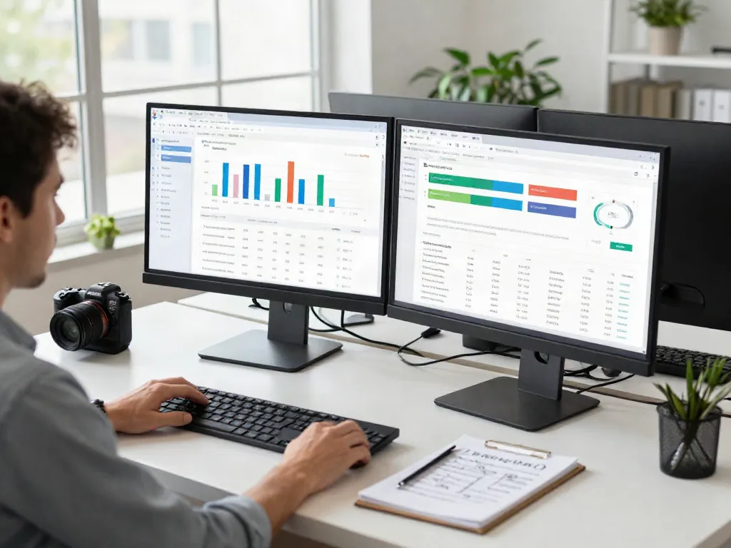 Pecah 404 digital marketing analysis scene with SEO metrics and charts.