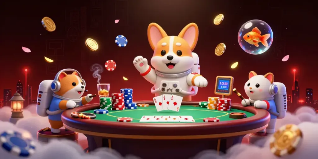 Experience the thrill of S8 gameplay in a zero gravity casino with vibrant poker action.
