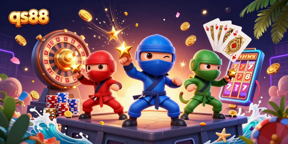 qs88 chameleon ninjas unleash jackpots in a vibrant, action-packed casino scene