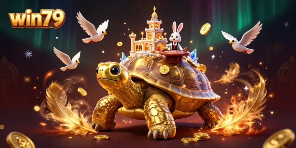 Experience the thrill of win79 with a golden tortoise casino scene filled with captivating excitement.