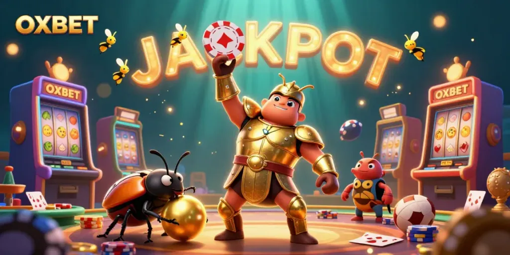 Engage with OXBET's thrilling casino scene featuring vibrant slots, poker, and dynamic characters.