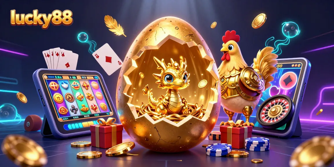 Spin wild with lucky88's golden dragon and poker chips revealing vibrant gaming adventure