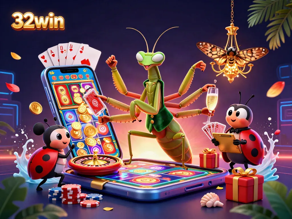 Play thrilling games at 32win with a vibrant 3D casino scene showcasing excitement and action.