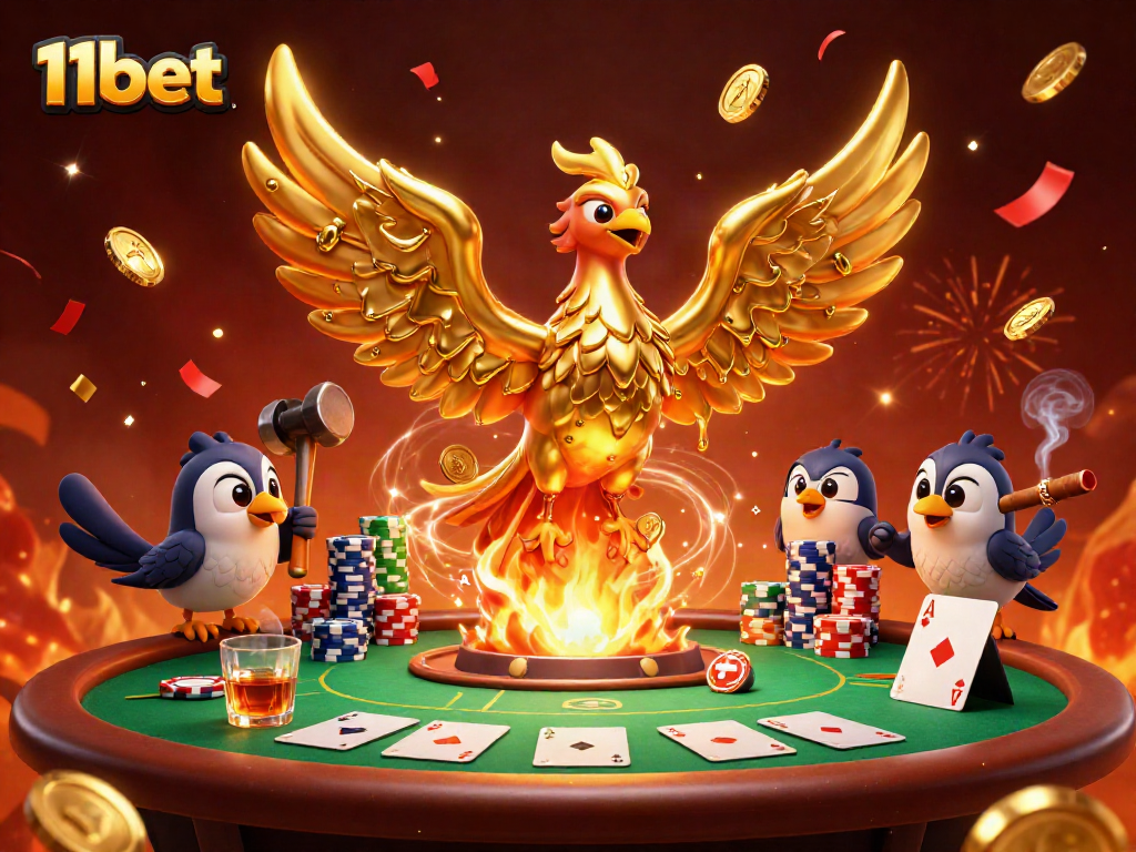 Experience the excitement of 11bet with a vibrant 3D illustration showcasing iconic casino elements.