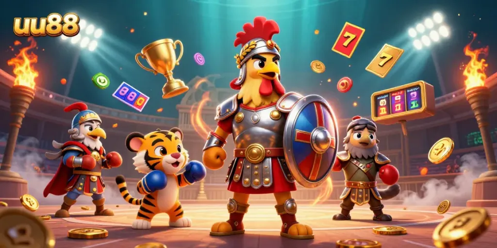 Experience thrilling gaming with uu88 and the excitement of slots and jackpots illustrated in a dynamic scene.