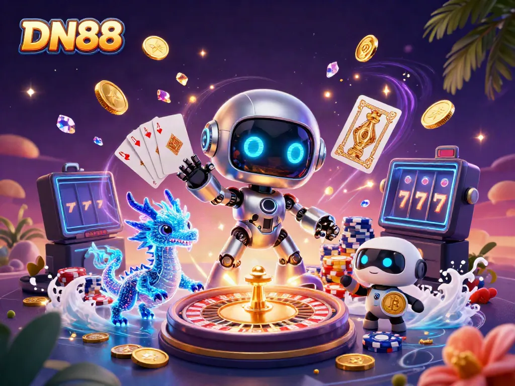 Experience thrilling gameplay at DN88 with a vibrant casino scene featuring colorful characters and dynamic elements.