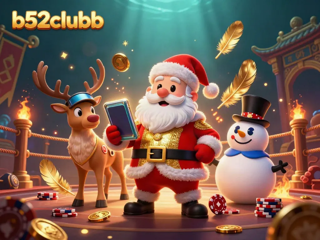 Engage with b52clubb featuring Santa Claus and friends in a dynamic casino-themed scene.