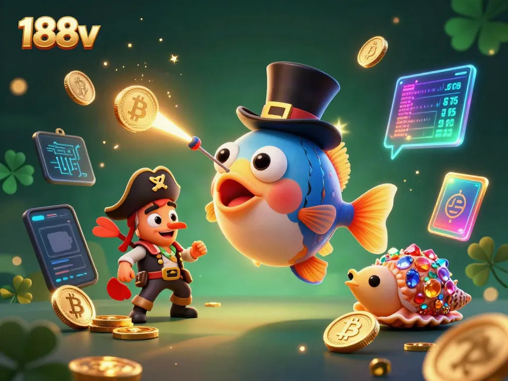Catch golden coins with 188v's engaging underwater casino scene featuring fun characters.