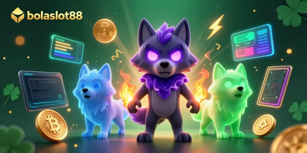 Experience the excitement of bolaslot88 with dynamic gaming elements and a thrilling wolf pack scene.