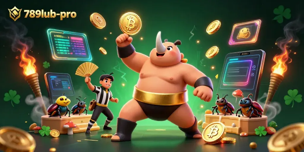 Experience the excitement of 789lub-pro with our vibrant casino illustration featuring a sumo beetle champion.