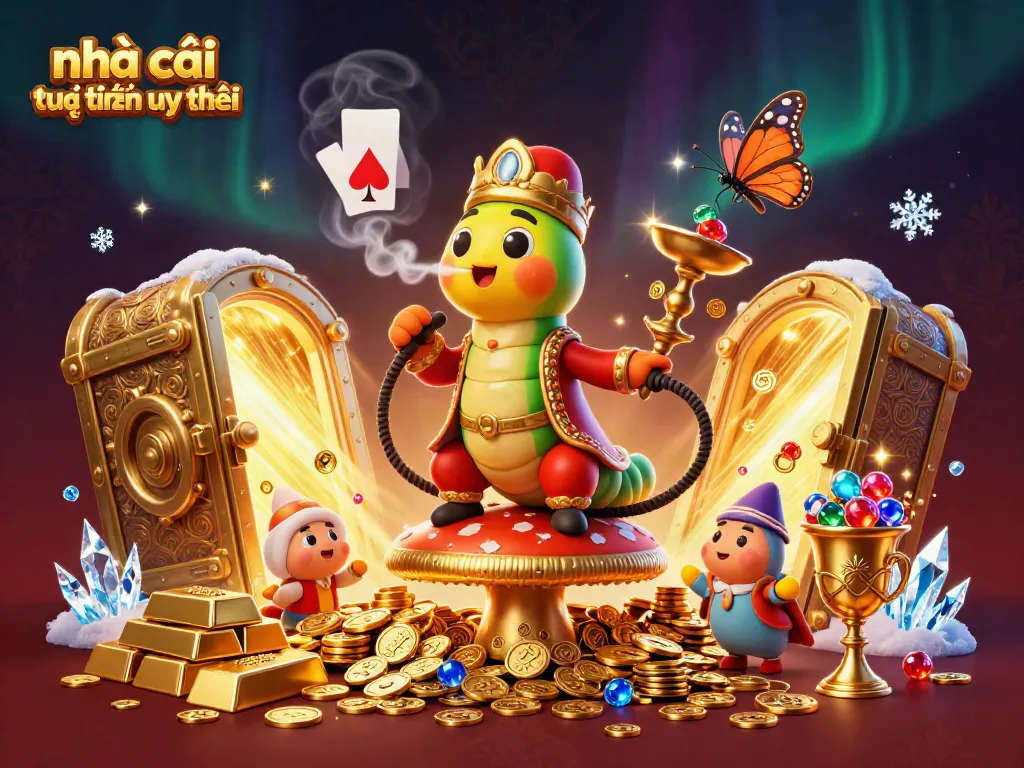Experience the excitement of nhà cái trực tuyến uy tín with a vibrant 3D casino scene showcasing unique gamblers and treasures.