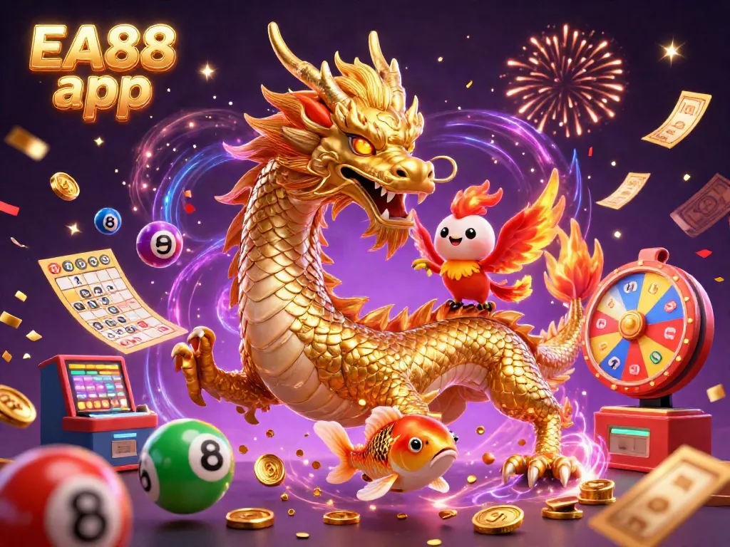 Play exciting games with the EA88 app, featuring a vibrant 3D scene rich with dynamic lottery elements which enhance your winning chances.