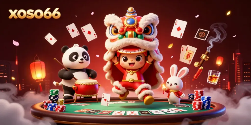 Engage in thrilling gaming adventures with xoso66's vibrant 3D lion dance scene.