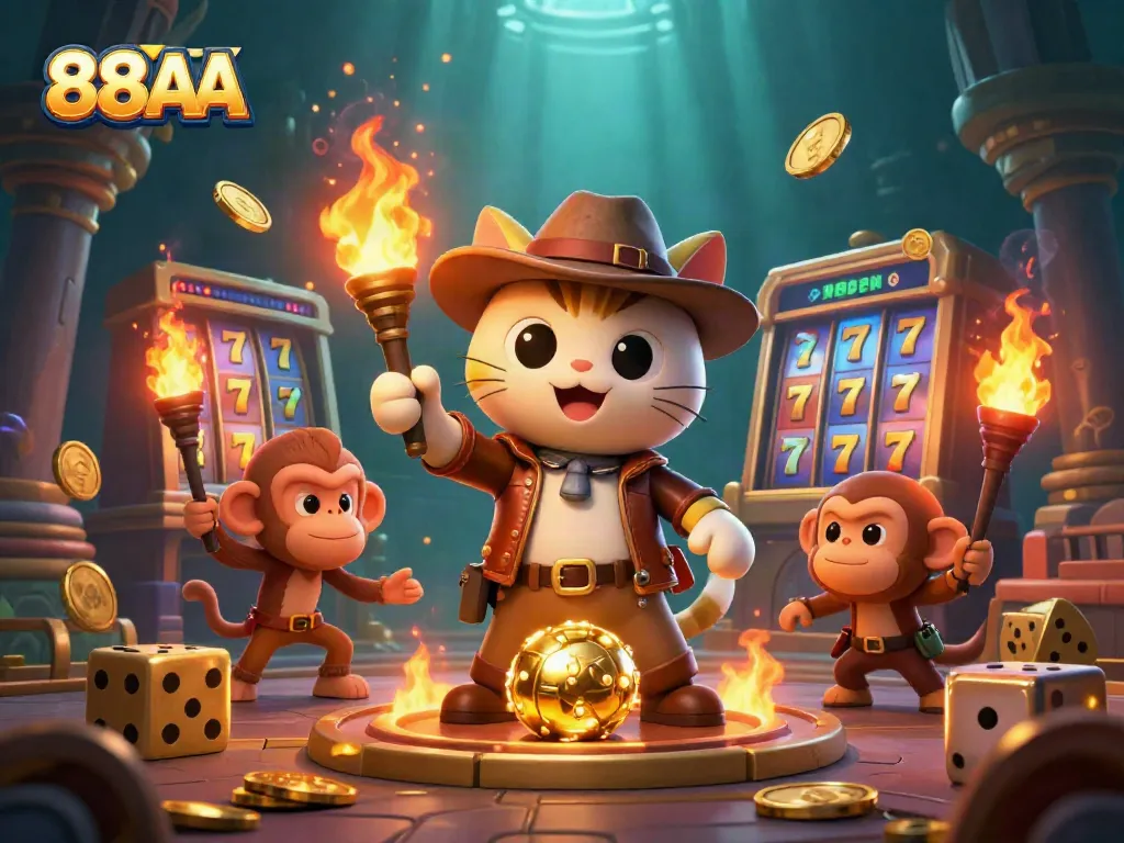 Experience thrilling gameplay with the 88AA slots and dynamic 3D characters in an engaging casino scene.