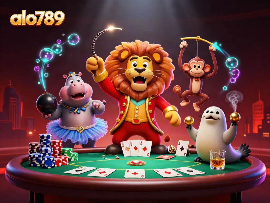 Experience high-energy casino action at alo789 with vibrant characters and dynamic poker elements.