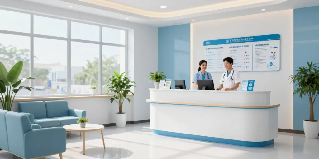 Engaging healthcare environment with a modern clinic, highlighting link slot services and compassionate patient care.