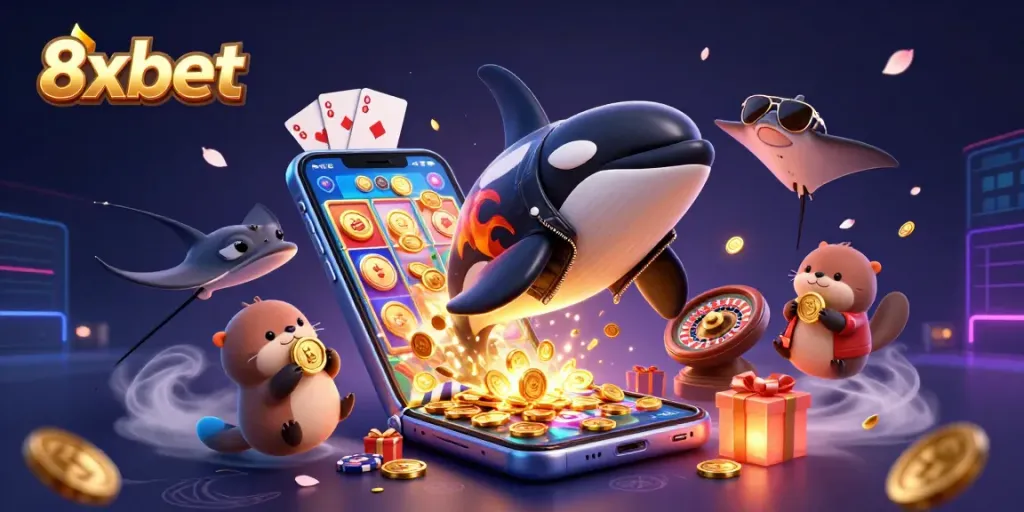 Win big with 8xbet while diving into energetic casino fun with sea creatures and golden coins.