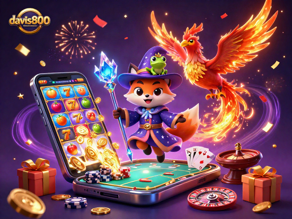 Experience thrilling casino adventures with davis80smusic's magical gambling illustration featuring wizards and slot games.