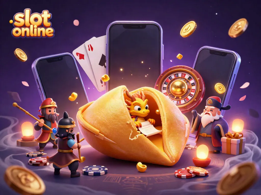 Engage in exciting slot online action with a vibrant 3D casino scene featuring lucky symbols and characters.