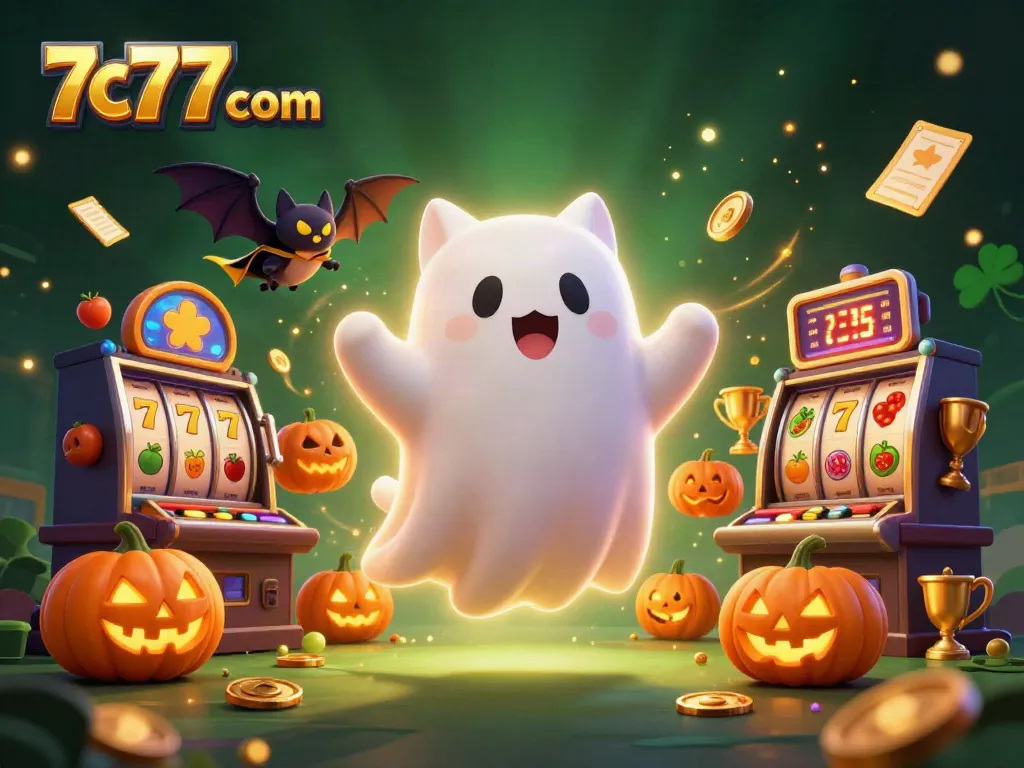 Experience thrilling gameplay at 7c77 com with a vibrant ghost cat and casino elements.