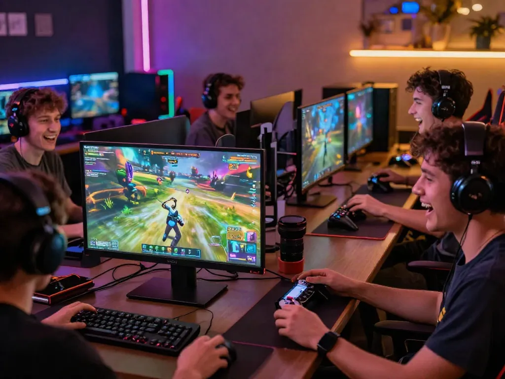 Friends enjoying an immersive gaming session with warung168 digital games.