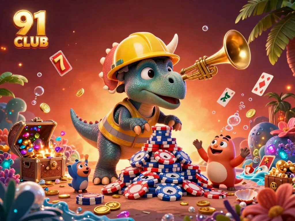 Experience the thrills of 91 CLUB with a vibrant 3D scene showcasing exciting casino elements.