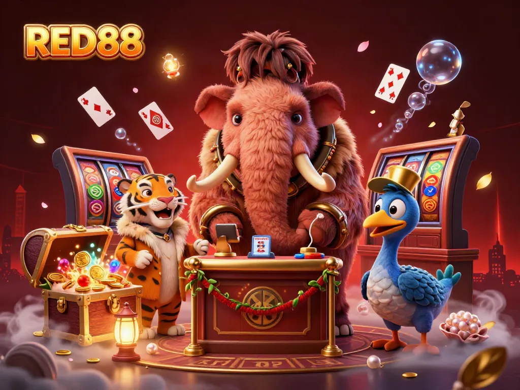 Engage with RED88's thrilling casino experience featuring vibrant characters and dynamic elements.