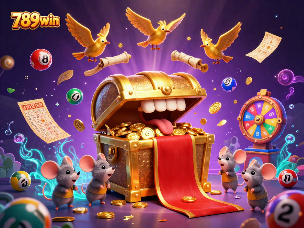 Engage with 789win's vibrant gaming experience featuring a treasure chest and dynamic game elements.