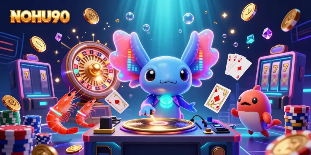 NOHU90 brings slots to life with an exciting 3D axolotl DJ and dynamic underwater casino scene.