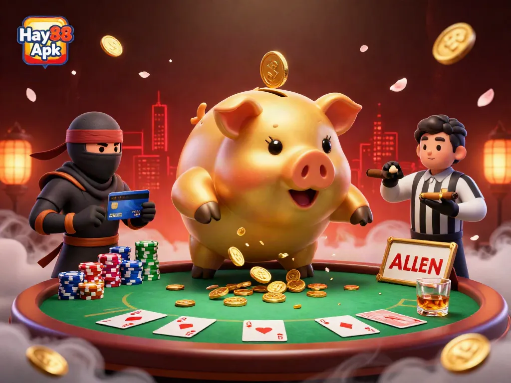 Experience the thrill of Hay88 Apk with a 3D sumo wrestler and dynamic casino elements.