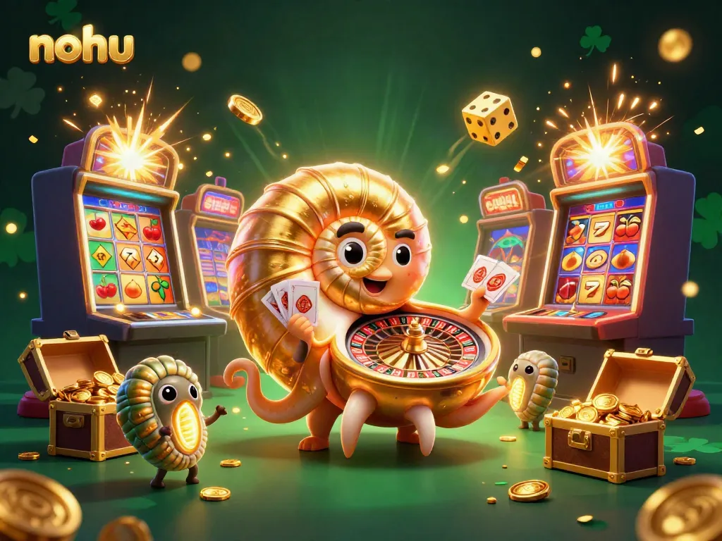 Engage with the nohu slots as a giant nautilus holds cards and surrounded by bursting jackpots.