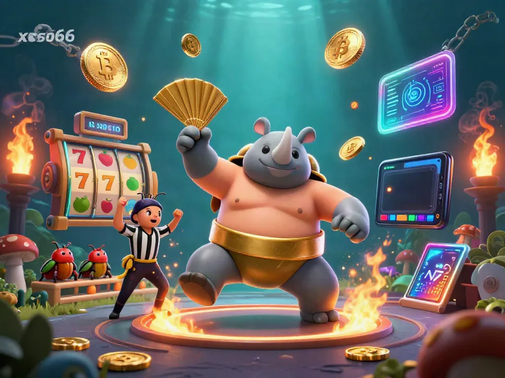 Join the vibrant action with xoso66, where a beetle champion stomps golden coins amid colorful casino games.