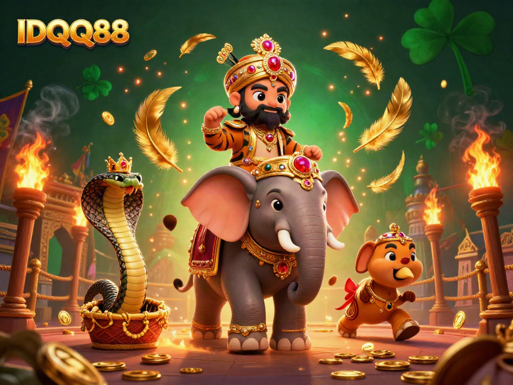 Engaging IDQQ88 casino scene featuring a majestic maharaja tiger and jewel-encrusted elements.