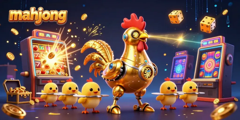 Mainkan mahjong dengan slot dinamis dan karakter kartun, sambil membuat pola emas dan jackpot yang menyala.