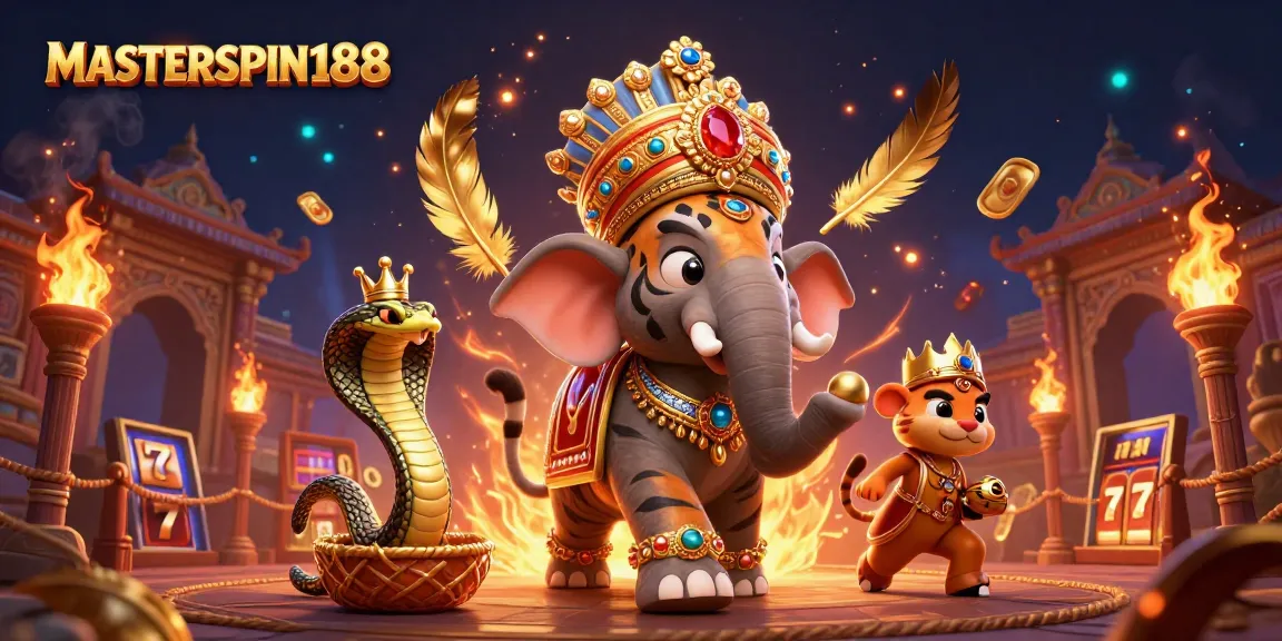 Experience the excitement of MASTERSPIN188 with a festive casino illustration featuring a regal maharaja tiger.