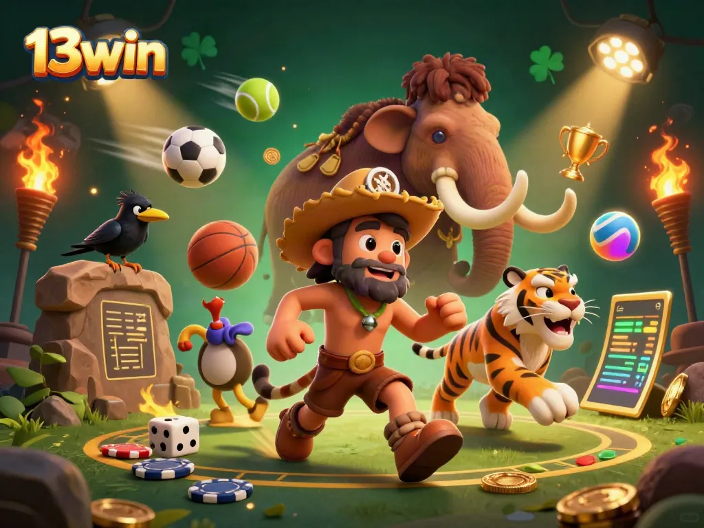 Experience thrilling games at 13win's prehistoric casino with dynamic sports betting action and vibrant graphics.