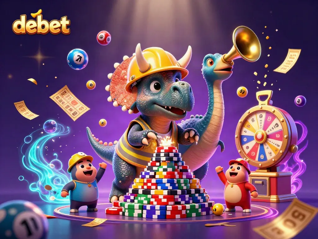 Players enjoy debet with a vibrant celebration of colorful elements in a dynamic casino scene.