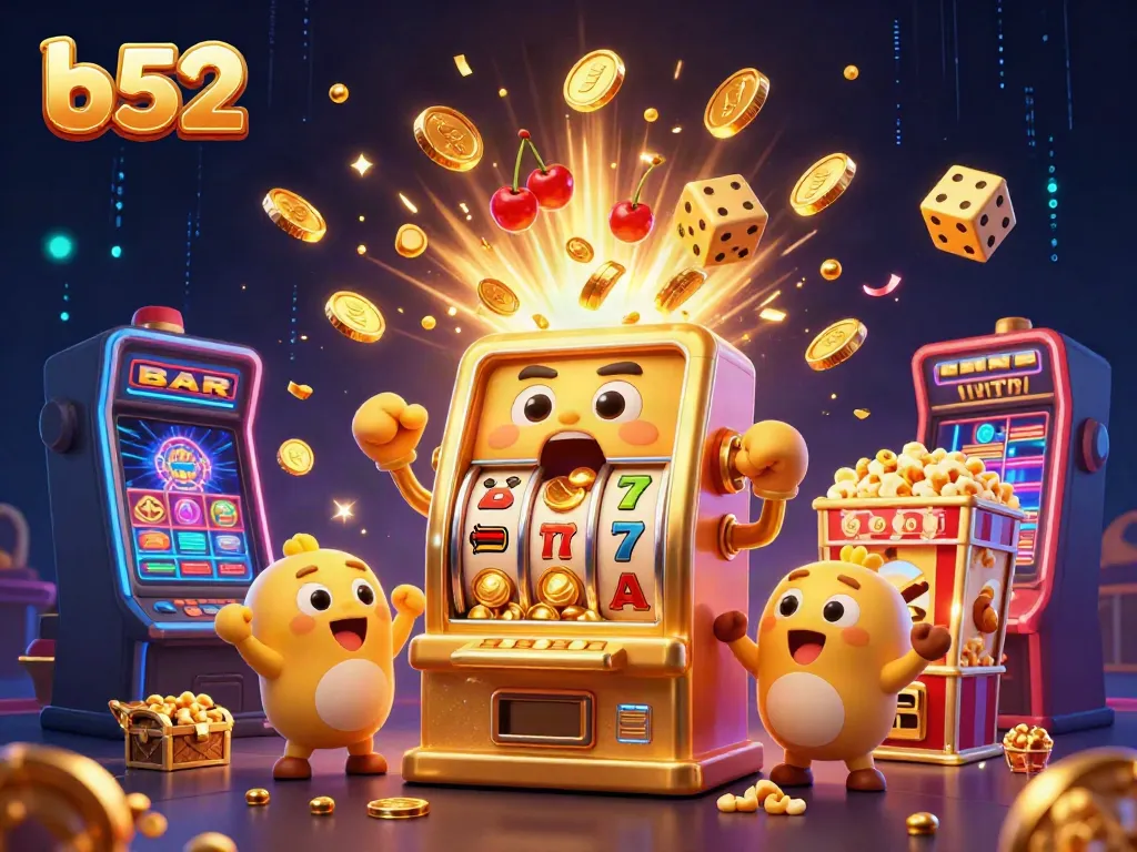 Experience the excitement of b52 gaming with a vibrant and energetic jackpot scene featuring a golden slot machine.