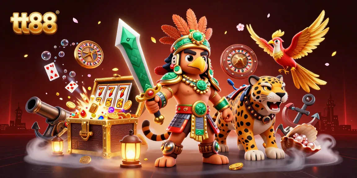 Experience thrilling gameplay at tt88 with Aztec warriors and dynamic casino elements in an exciting scene.