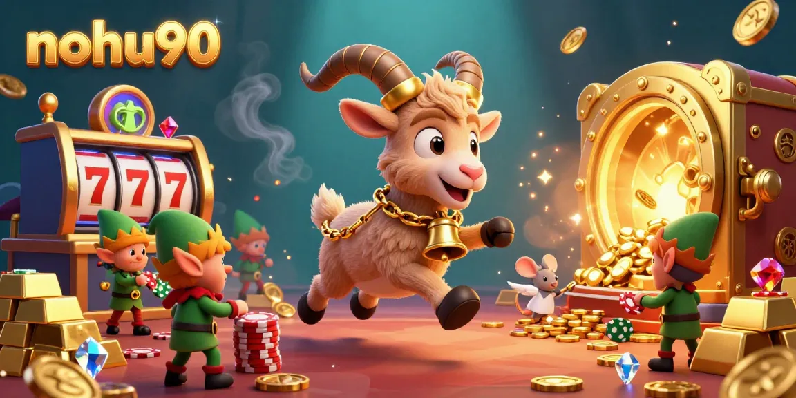 Join the excitement at nohu90 with Krampus and playful characters in a lively holiday casino scene.