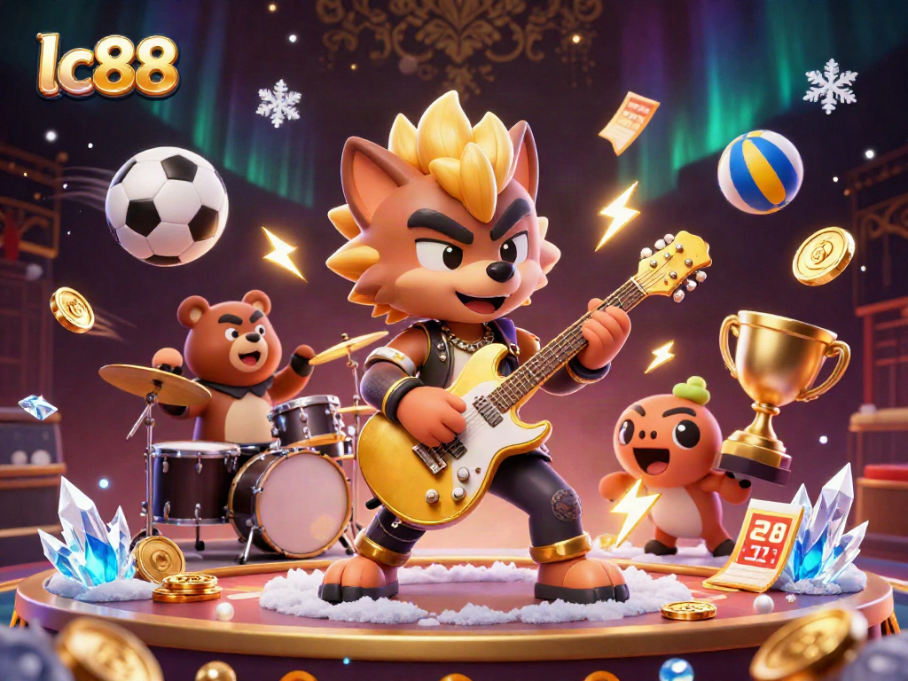 Experience the excitement of lc88 with a vibrant casino-themed illustration featuring dynamic sports elements.