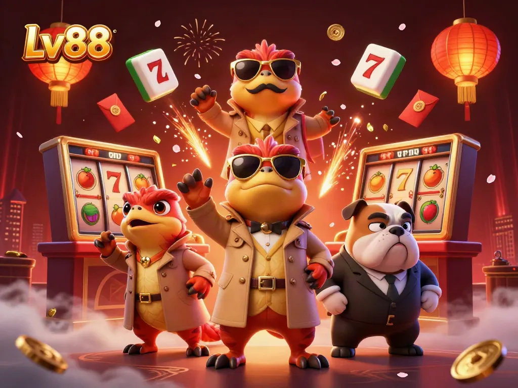 Experience fun gameplay at Lv88 casino with three raptors sneakily entering a VIP lounge