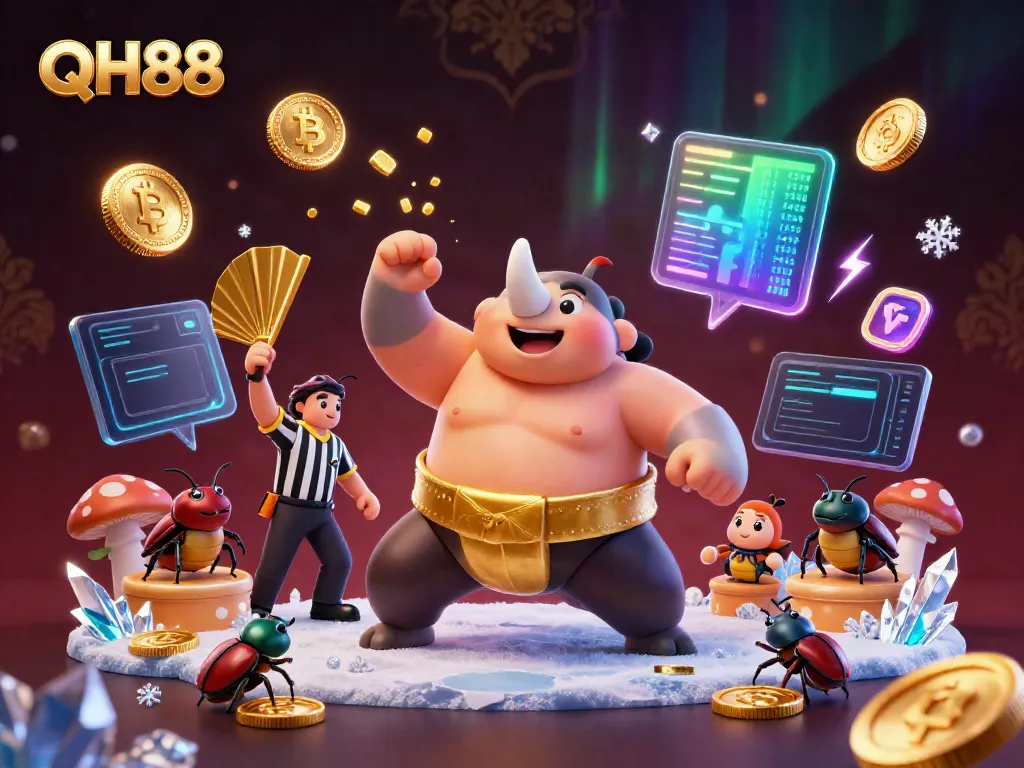 Experience the thrill of QH88 with our vibrant casino illustration, featuring unique characters and crypto elements.